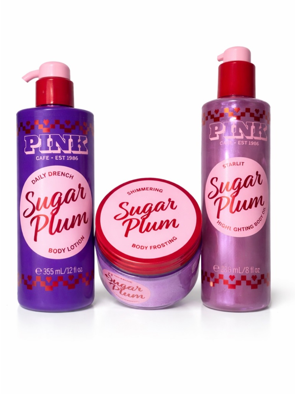 PINK Sugar Plum Body Care Bundle Lotion Oil Shimmering Body Frosting Set